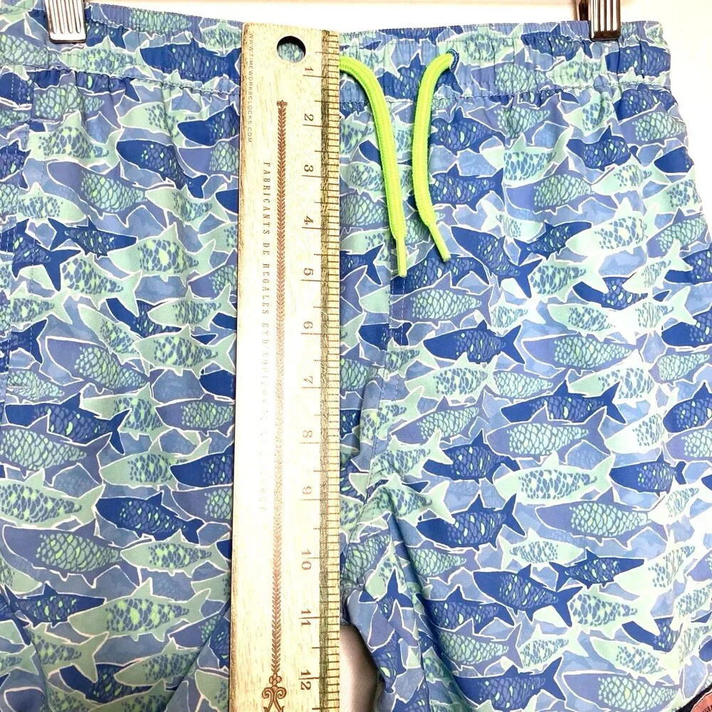 VINEYARD VINES Blue Shark Print Boys Size Medium Swim Swimming Shorts Trunks